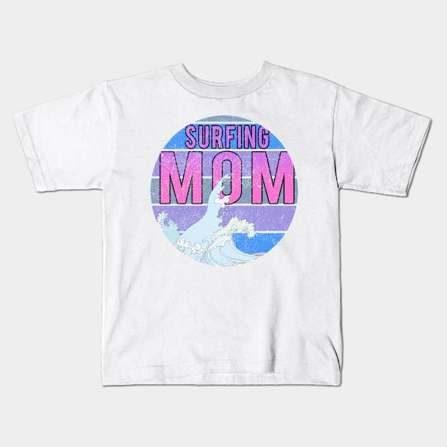 Surfing Mom // Wave blue sunset Kids T-Shirt by PGP